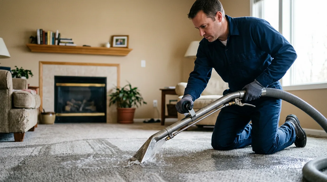 Water damage restoration technician working near Lisbon, IA